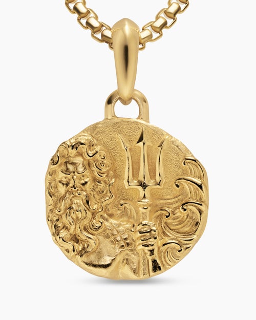 Mens Poseidon Amulet in 18K Yellow Gold, 24mm