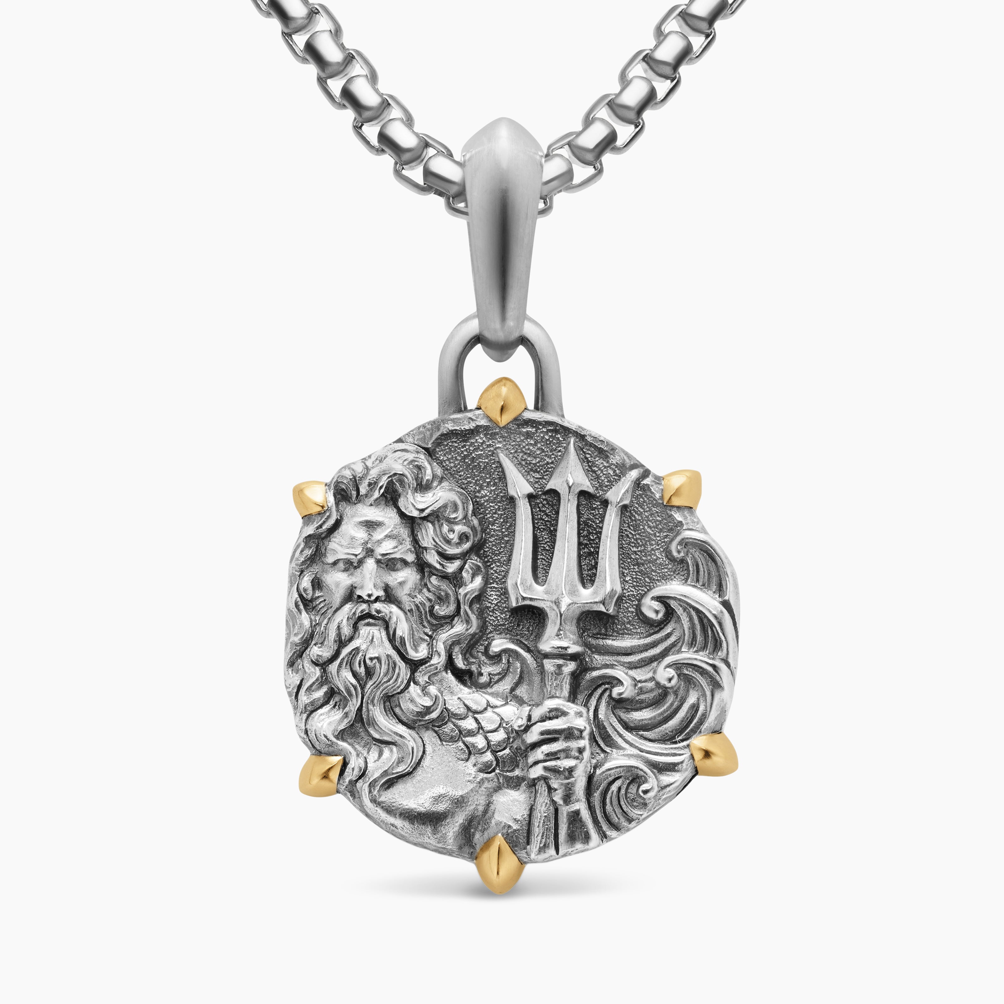 Amulette Pos&eacute;idon en argent massif avec or jaune 18 carats, 26,4 mm homme 