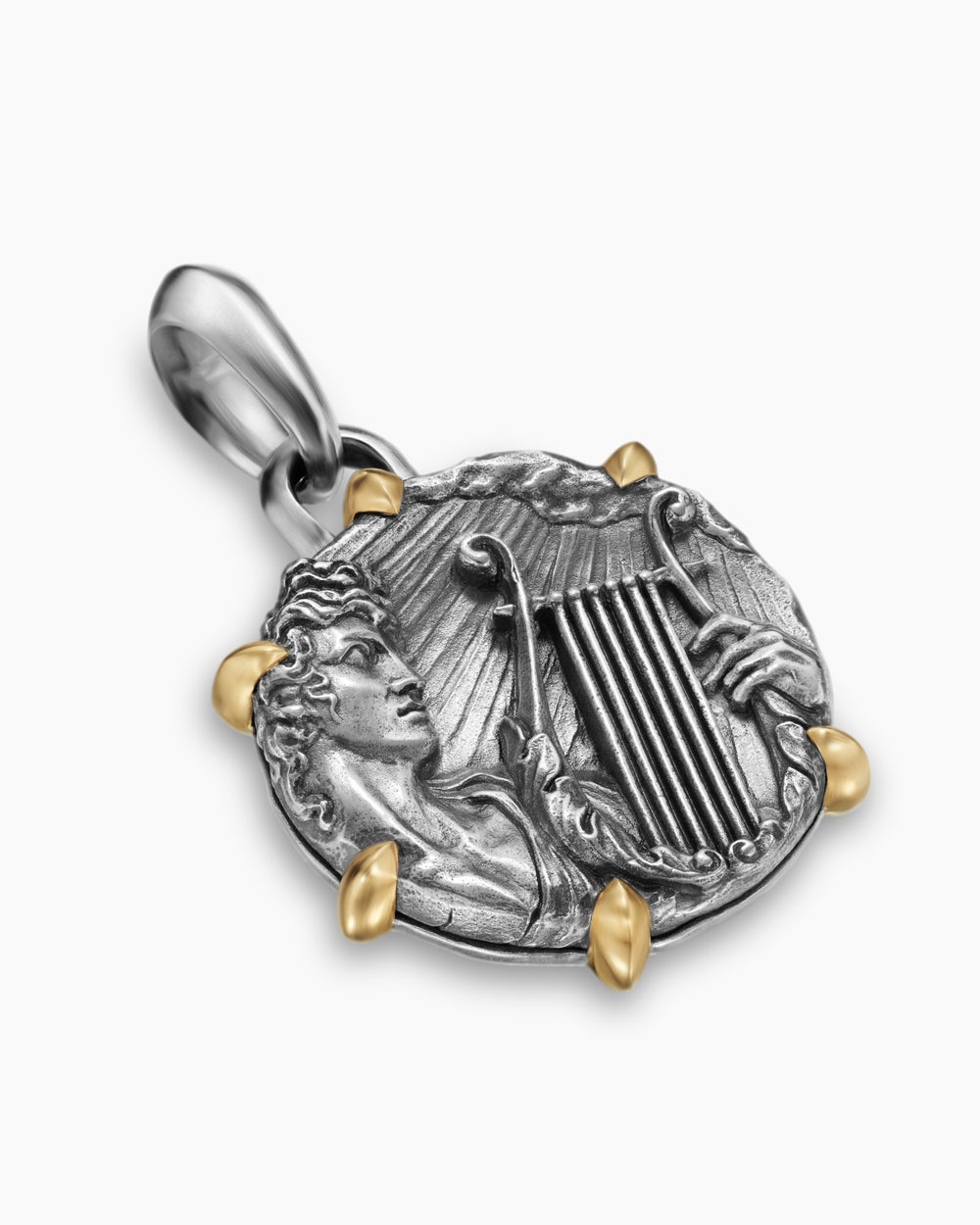 Mens Apollo Amulet in Sterling Silver with 18K Yellow Gold, 26.4mm