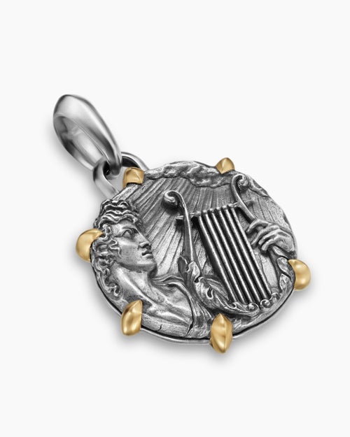 Amulette Apollon en argent massif avec or jaune 18 carats, 26,4 mm homme