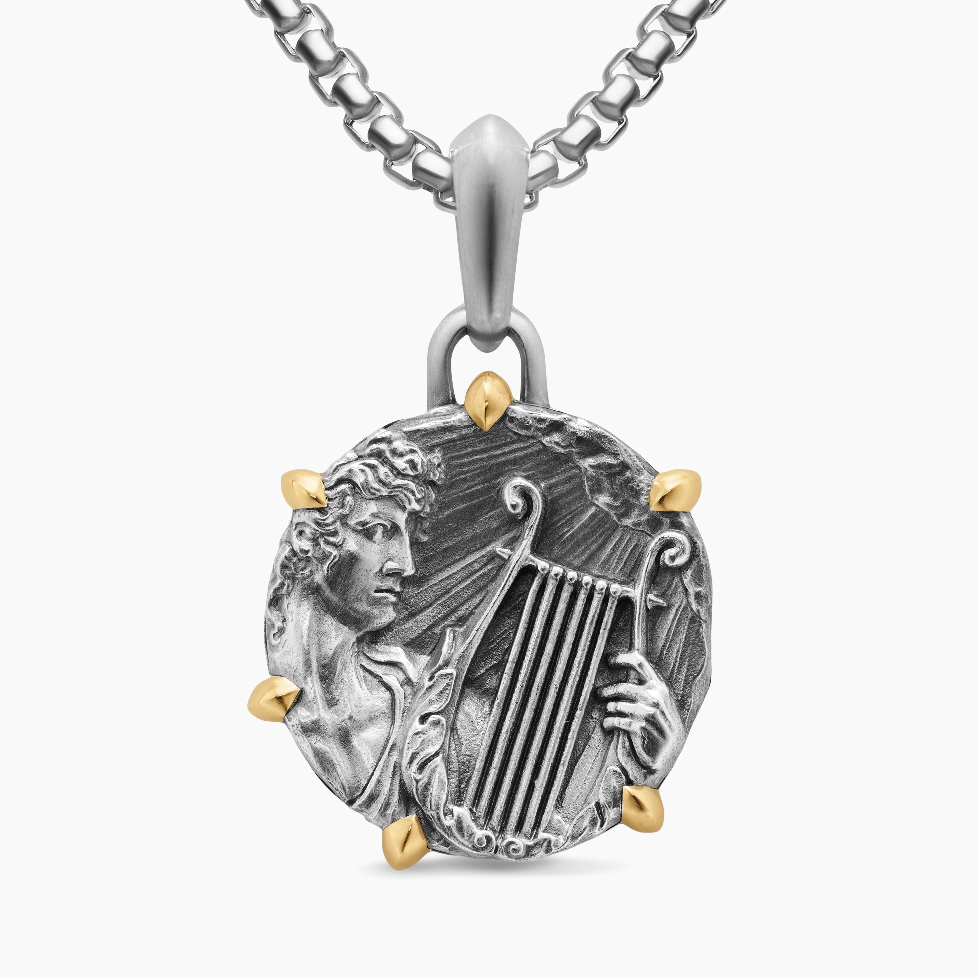 Amulette Apollo en argent sterling avec or jaune 18 carats, 26,4 mm hommes 