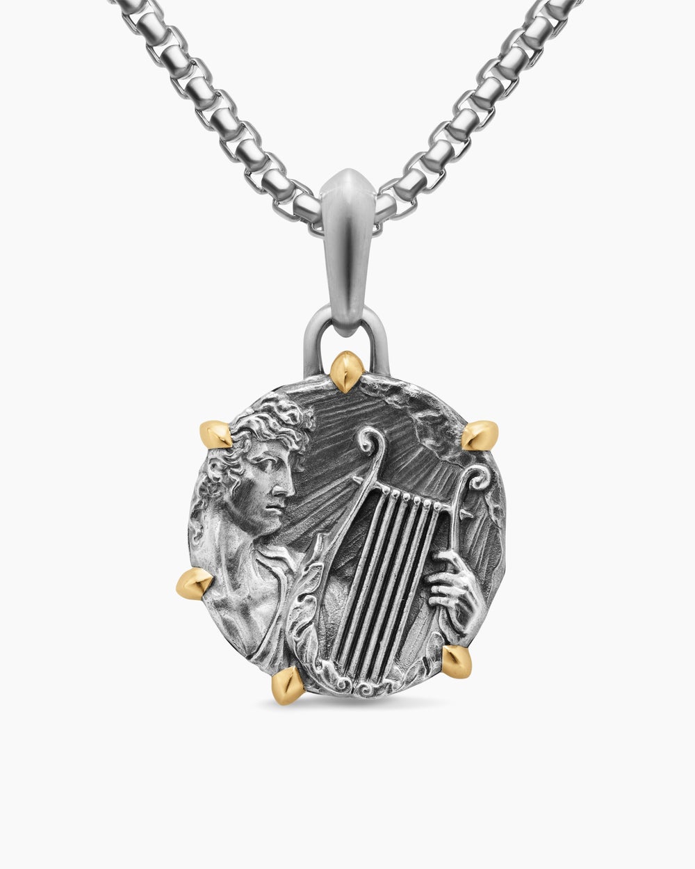 Mens Apollo Amulet in Sterling Silver with 18K Yellow Gold, 26.4mm