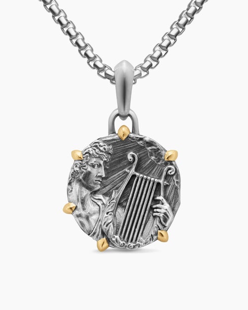 Amulette Apollon en argent massif avec or jaune 18 carats, 26,4 mm homme