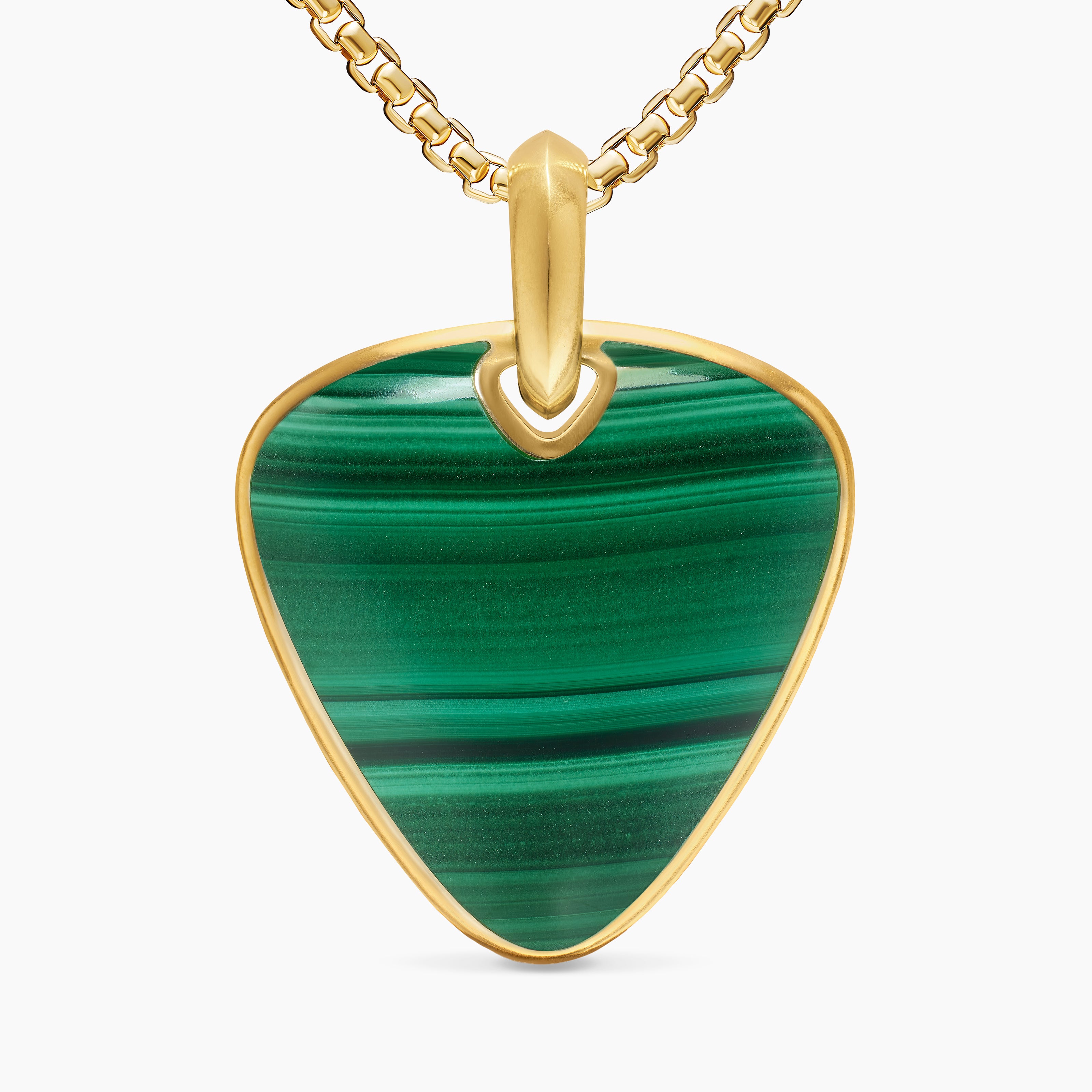 Mens Streamline&reg; Pick Amulet in 18K Yellow Gold with Malachite, 31mm
