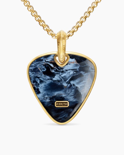 Mens Streamline® Pick Amulet in 18K Yellow Gold with Pietersite, 31mm