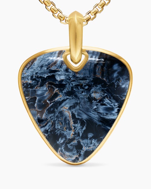 Mens Streamline® Pick Amulet in 18K Yellow Gold with Pietersite, 31mm