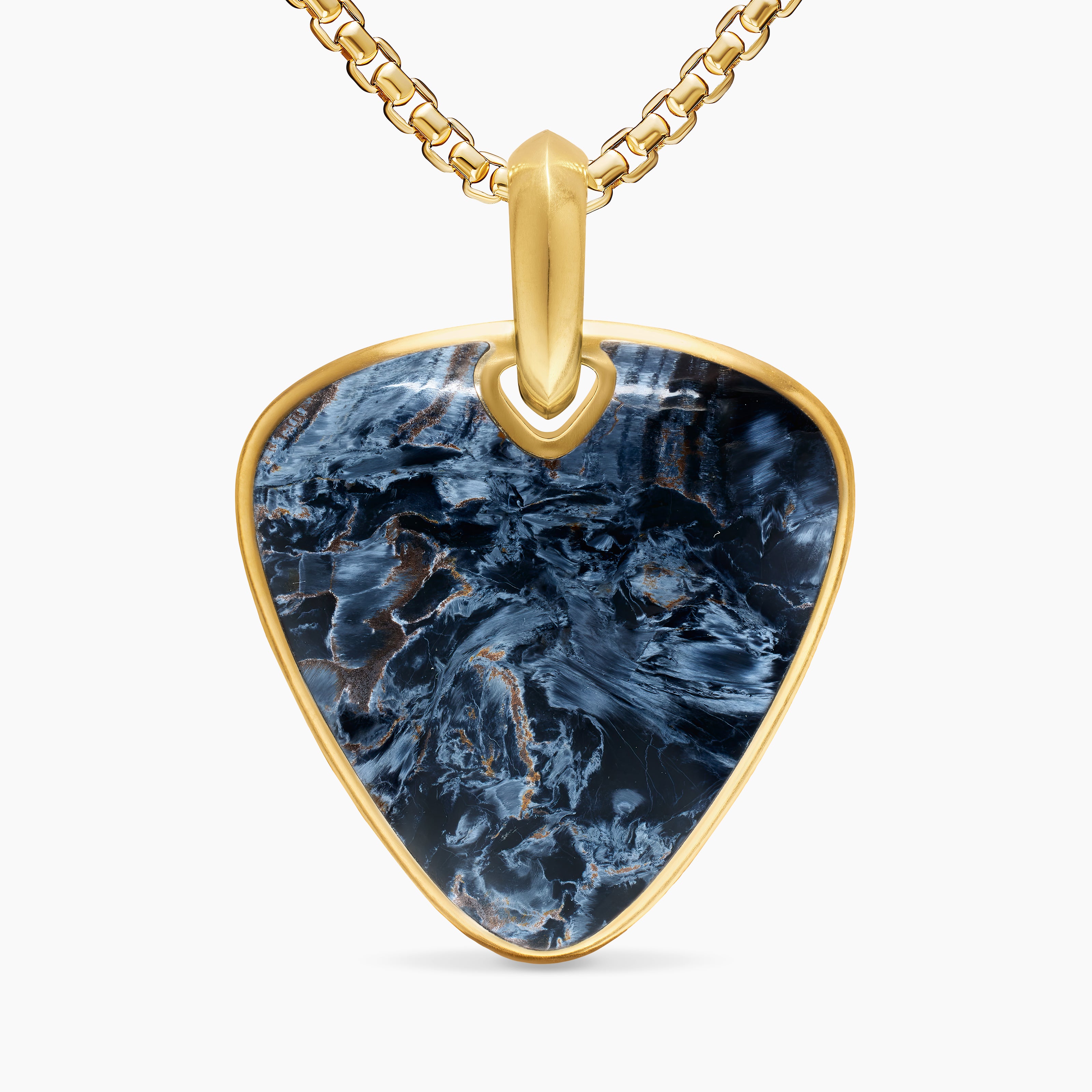 Mens Streamline&reg; Pick Amulet in 18K Yellow Gold with Pietersite, 31mm