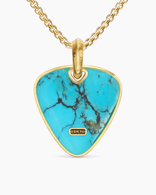 Mens Streamline® Pick Amulet in 18K Yellow Gold with Turquoise, 31mm