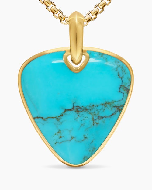Mens Streamline® Pick Amulet in 18K Yellow Gold with Turquoise, 31mm