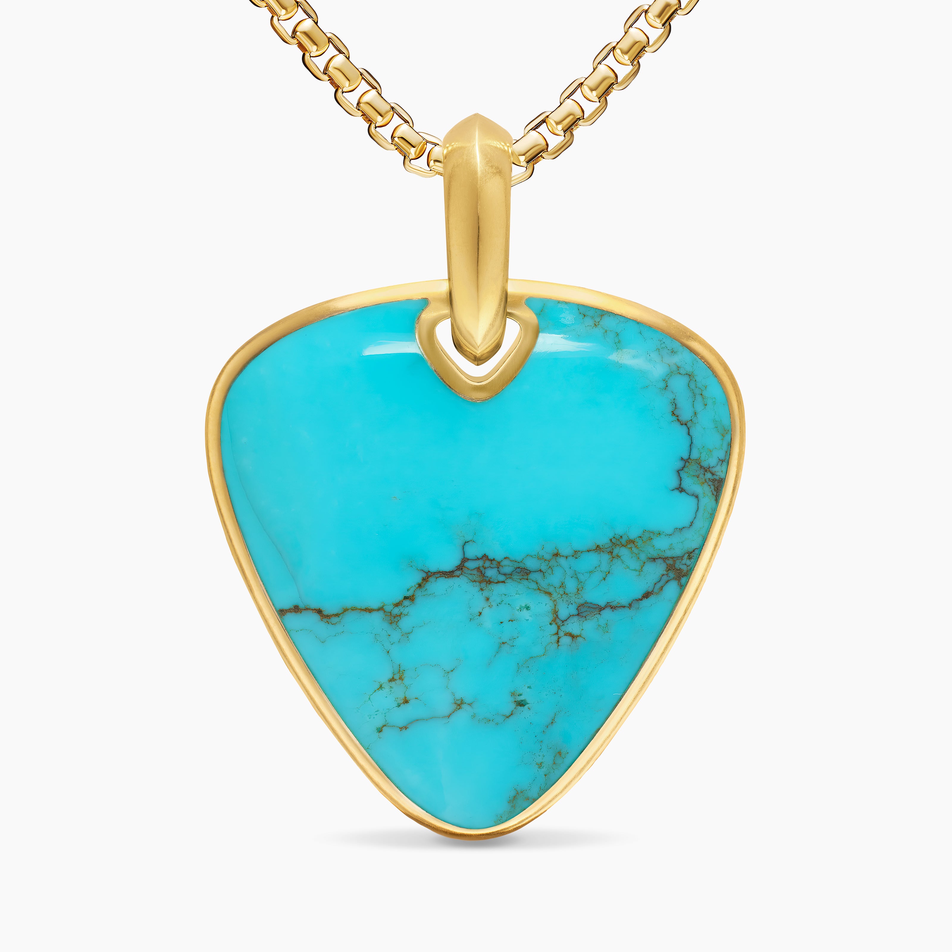 Mens Streamline&reg; Pick Amulet in 18K Yellow Gold with Turquoise, 31mm