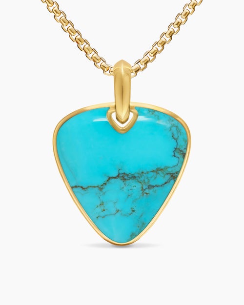 Mens Streamline® Pick Amulet in 18K Yellow Gold with Turquoise, 31mm