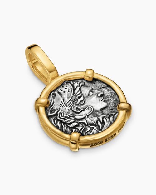 Mens Alexander the Great Amulet in Sterling Silver with 18K Yellow Gold, 20.5mm