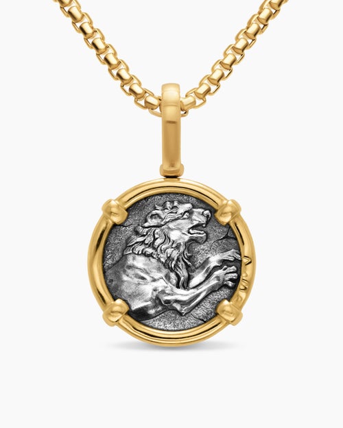 Mens Alexander the Great Amulet in Sterling Silver with 18K Yellow Gold, 20.5mm