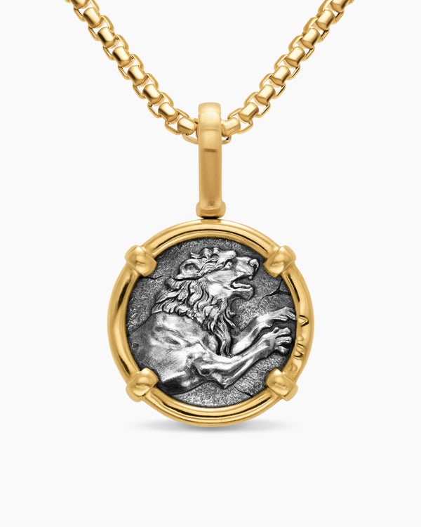 Alexander the Great Amulet in Sterling Silver with 18K Yellow Gold, 20.5mm