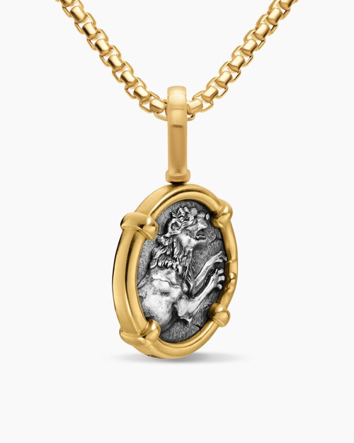 Mens Alexander the Great Amulet in Sterling Silver with 18K Yellow Gold, 20.5mm