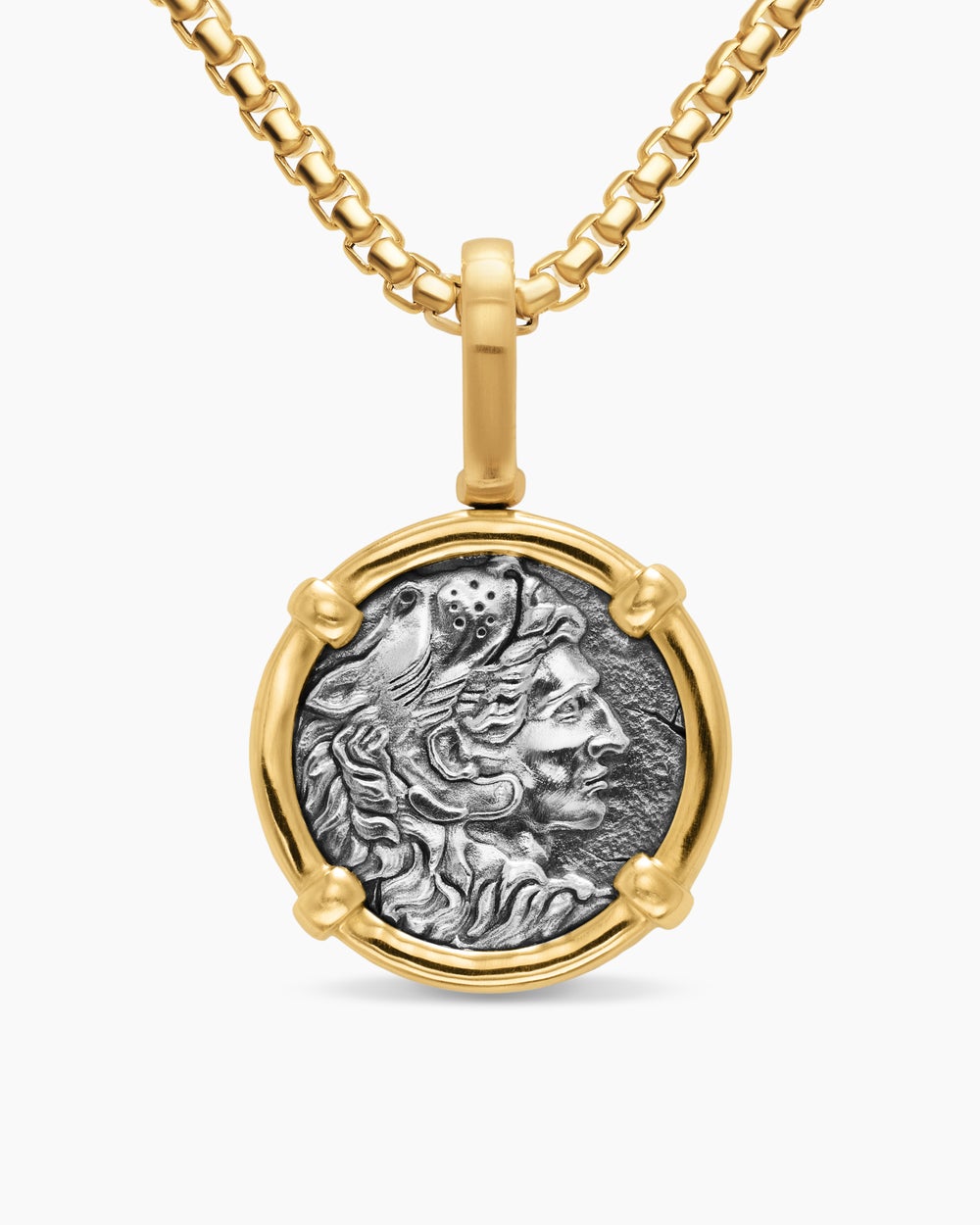 Mens Alexander the Great Amulet in Sterling Silver with 18K Yellow Gold, 20.5mm
