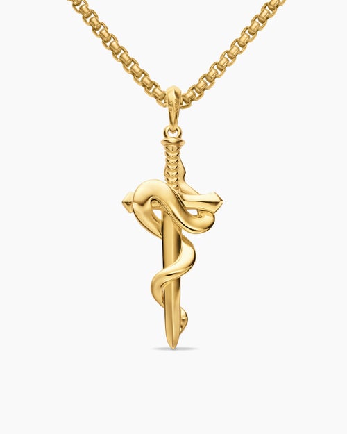 Mens Ouroboros Snake Amulet in 18K Yellow Gold with Diamonds, 48mm