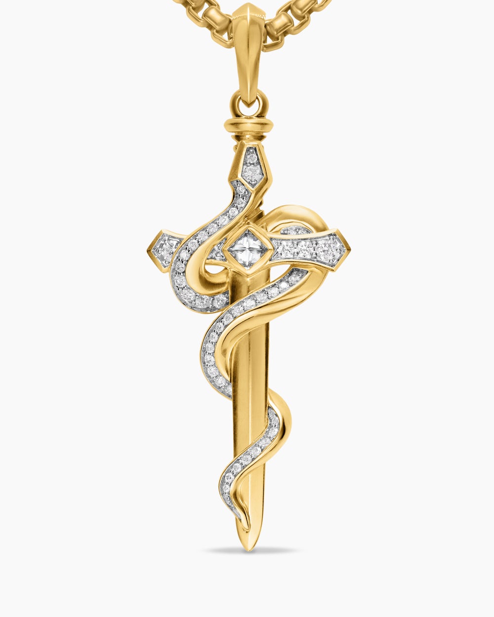 Amulette serpent Ouroboros en or jaune 18 carats avec diamants, 48 mm hommes