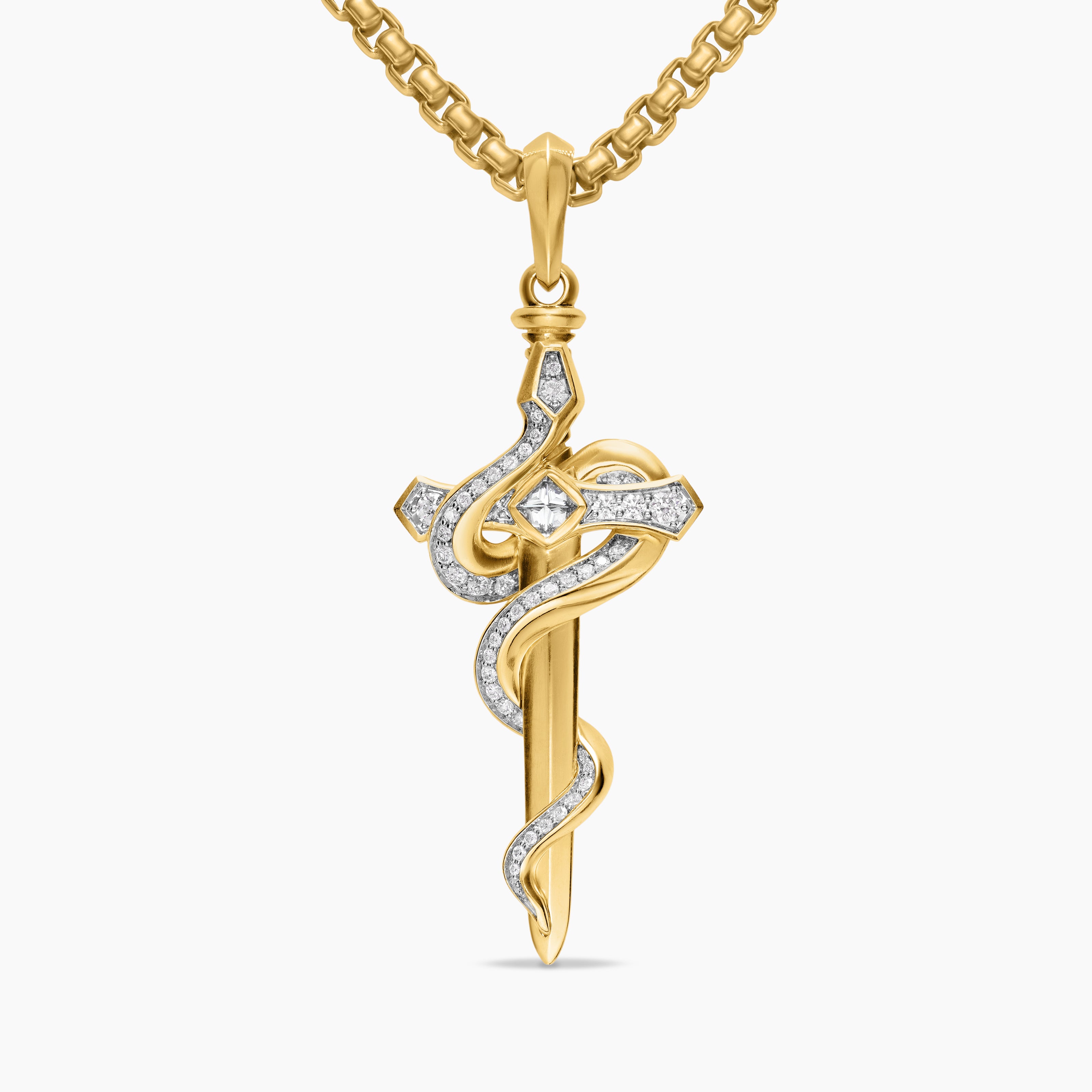 Mens Ouroboros Snake Amulet in 18K Yellow Gold with Diamonds, 48mm