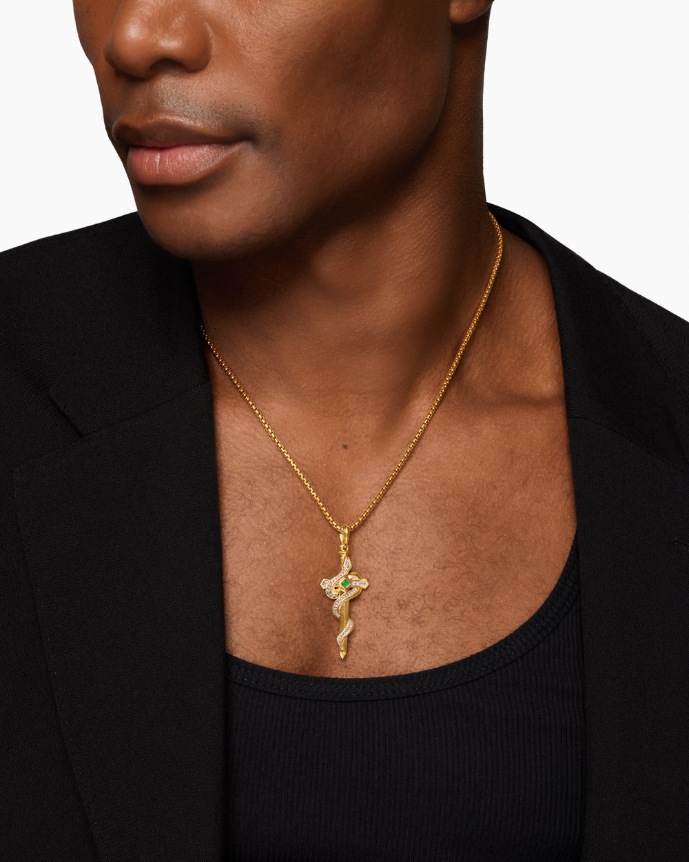 Amulette serpent Ouroboros en or jaune 18 carats avec émeraude et diamants, 48 mm hommes