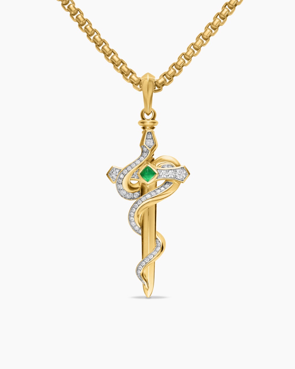 Amulette serpent Ouroboros en or jaune 18 carats avec émeraude et diamants, 48 mm hommes