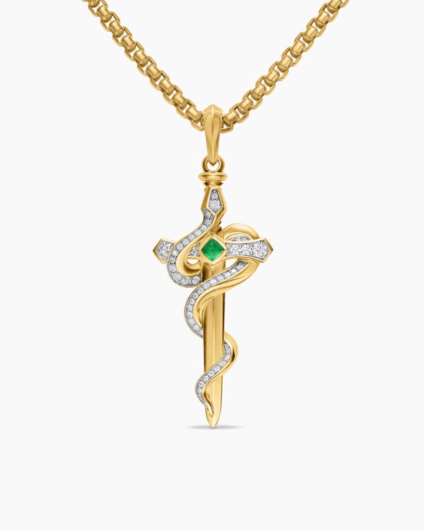 Ouroboros Snake Amulet in 18K Yellow Gold with Emerald and Diamonds, 48mm