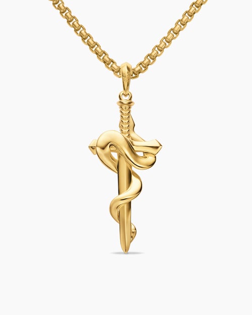 Mens Ouroboros Snake Amulet in 18K Yellow Gold with Ruby and Black Diamonds, 48mm