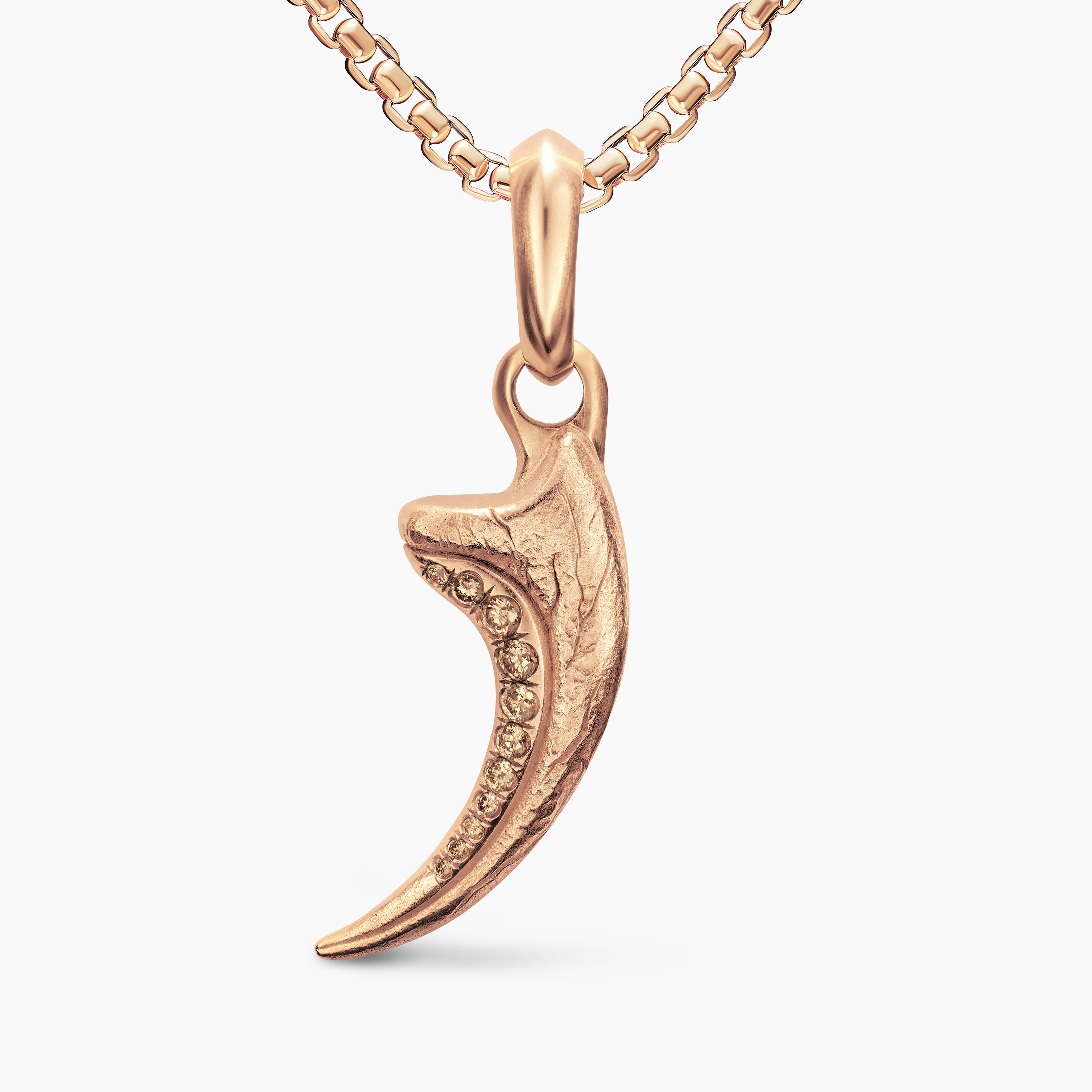 Mens Raptor Claw Amulet in 18K Rose Gold with Cognac Diamonds, 27.3mm
