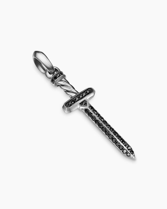 Pavé Sword Amulet in Sterling Silver with Black Diamonds, 41.3mm