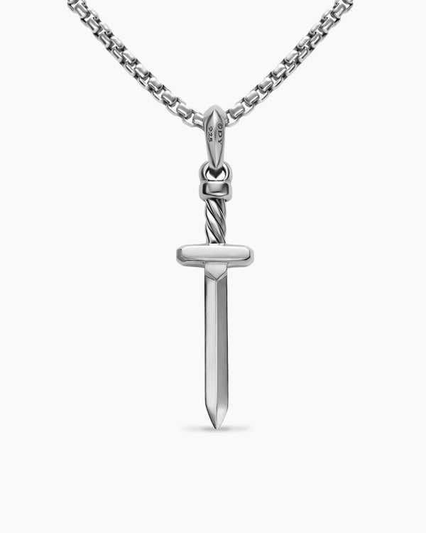 Pavé Sword Amulet in Sterling Silver with Black Diamonds, 41.3mm
