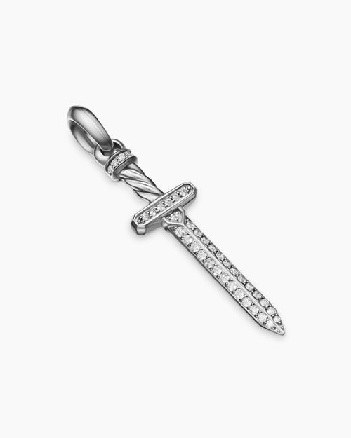 Mens Pavé Sword Amulet in Sterling Silver with Diamonds, 41.3mm