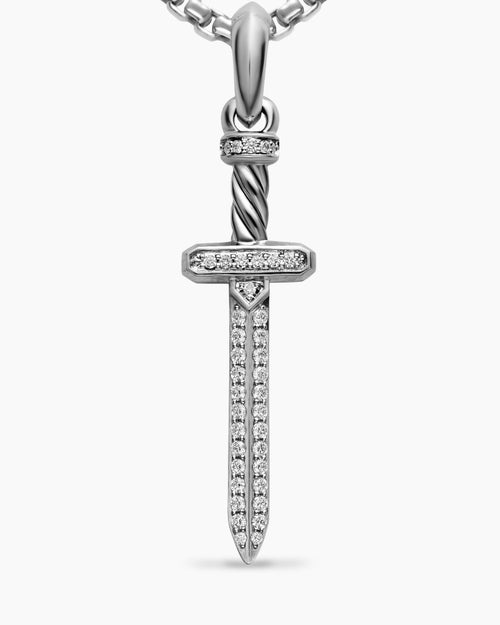 Mens Pavé Sword Amulet in Sterling Silver with Diamonds, 41.3mm