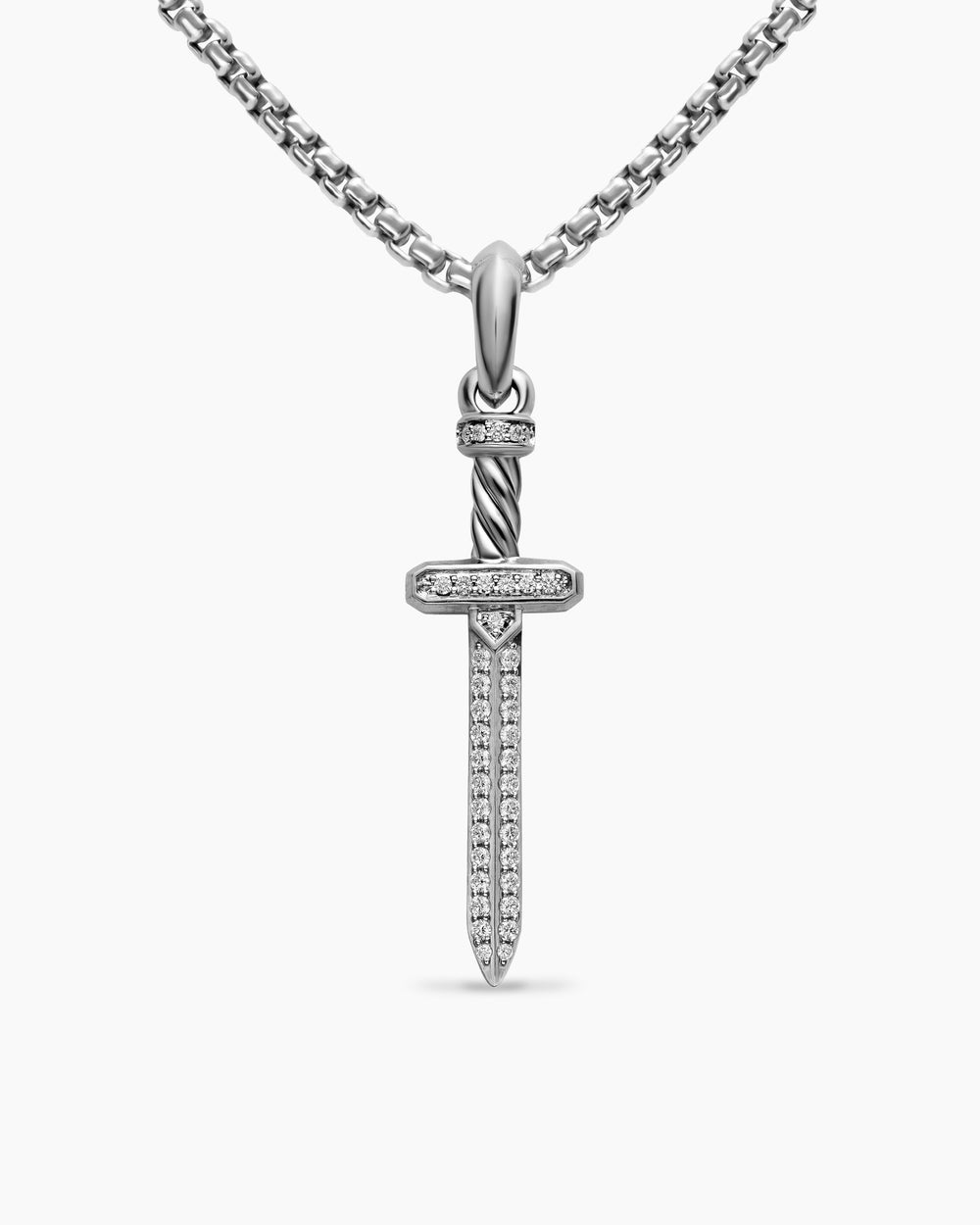 Mens Pavé Sword Amulet in Sterling Silver with Diamonds, 41.3mm