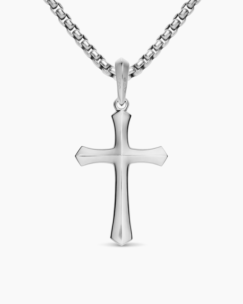 Mens Knife Edge Cross Amulet in 18K White Gold with Sapphire and Diamonds, 33.5mm