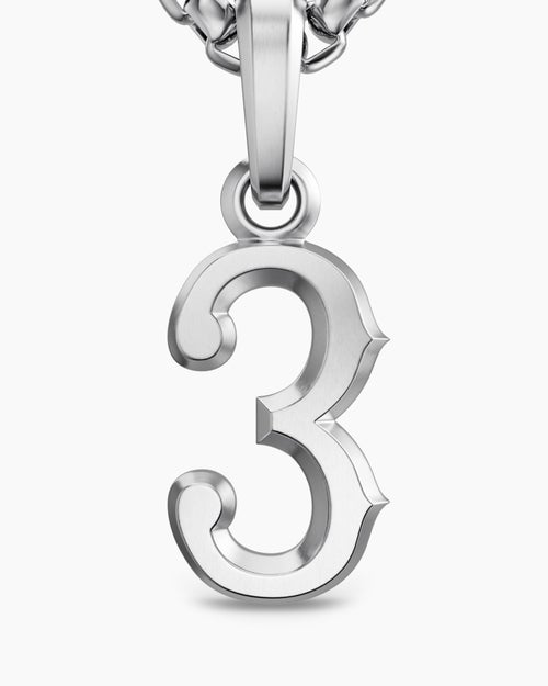 Mens Number Three Amulet in Sterling Silver, 18.6mm