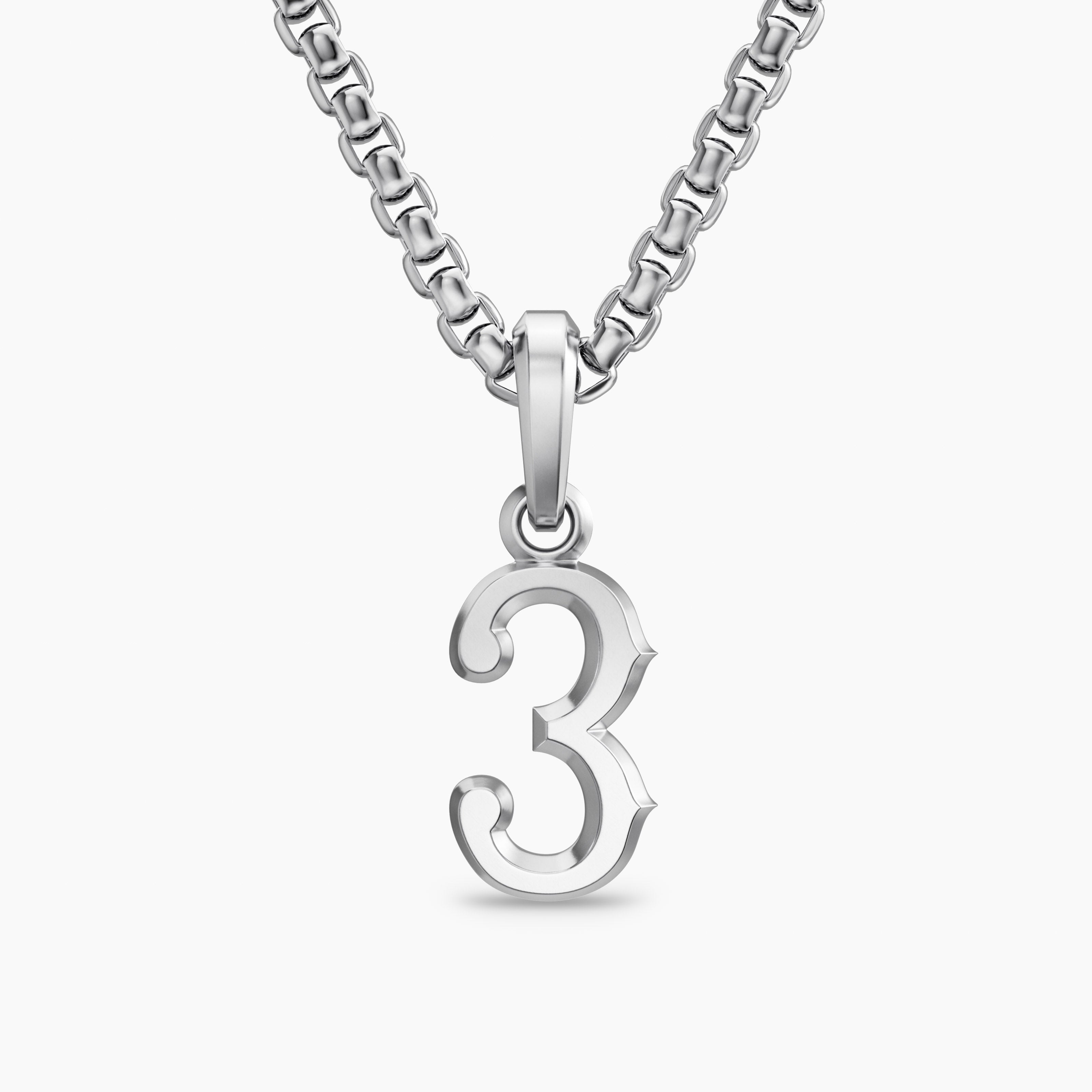 Mens Number Three Amulet in Sterling Silver, 18.6mm