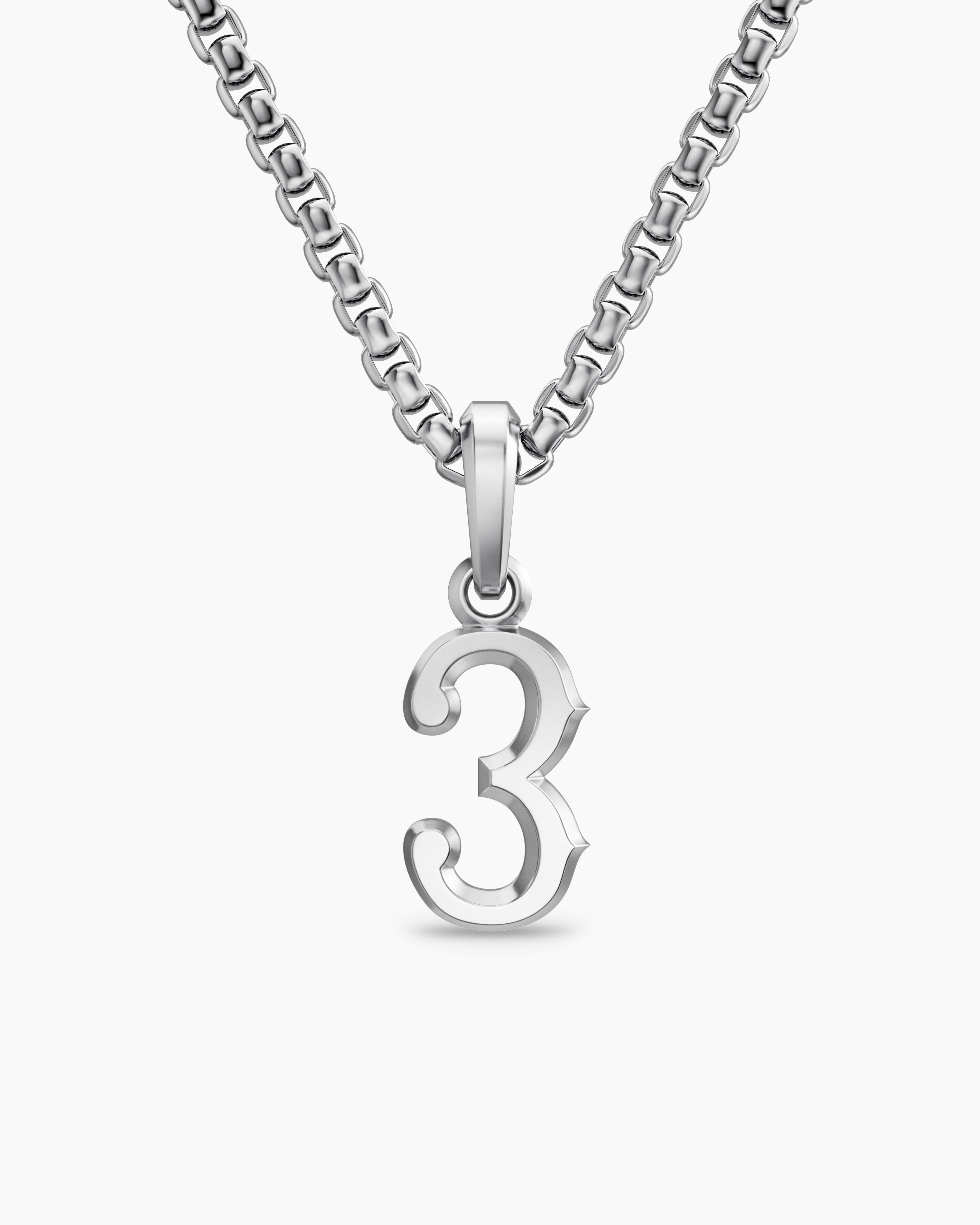 Mens Number Three Amulet in Sterling Silver, 18.6mm