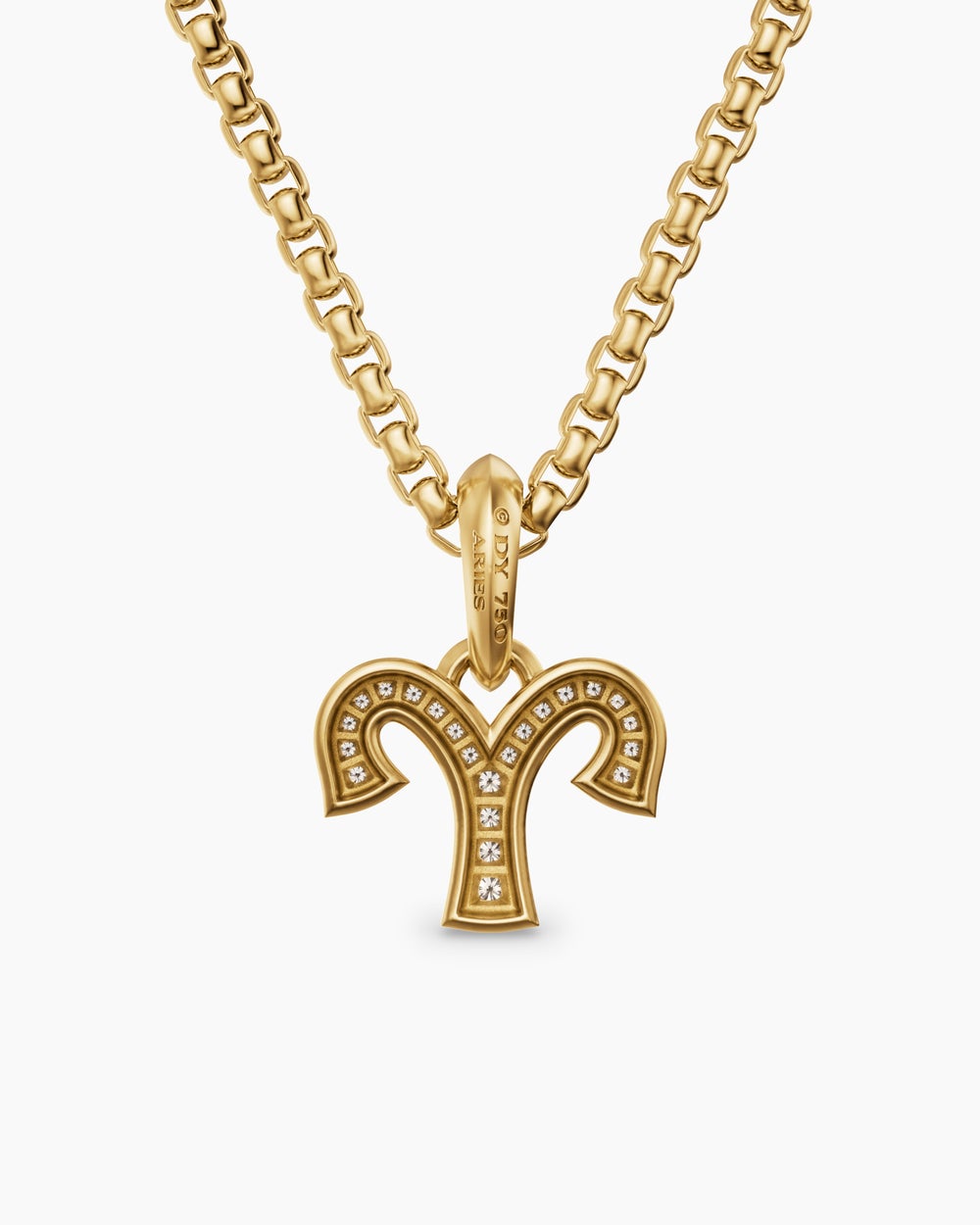 Mens Aries Amulet in 18K Yellow Gold with Diamonds, 13mm