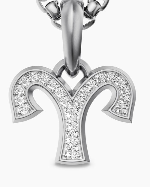 Mens Aries Amulet in Sterling Silver with Diamonds, 13mm