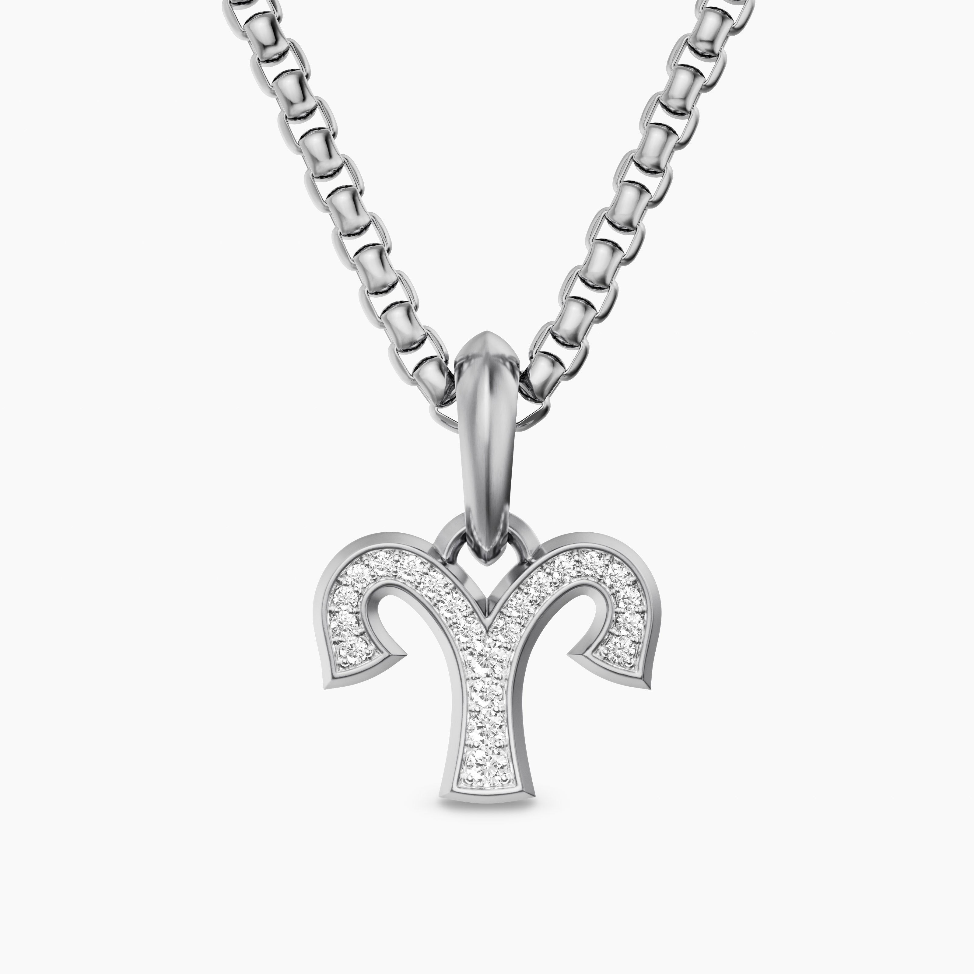 Mens Aries Amulet in Sterling Silver with Diamonds, 13mm