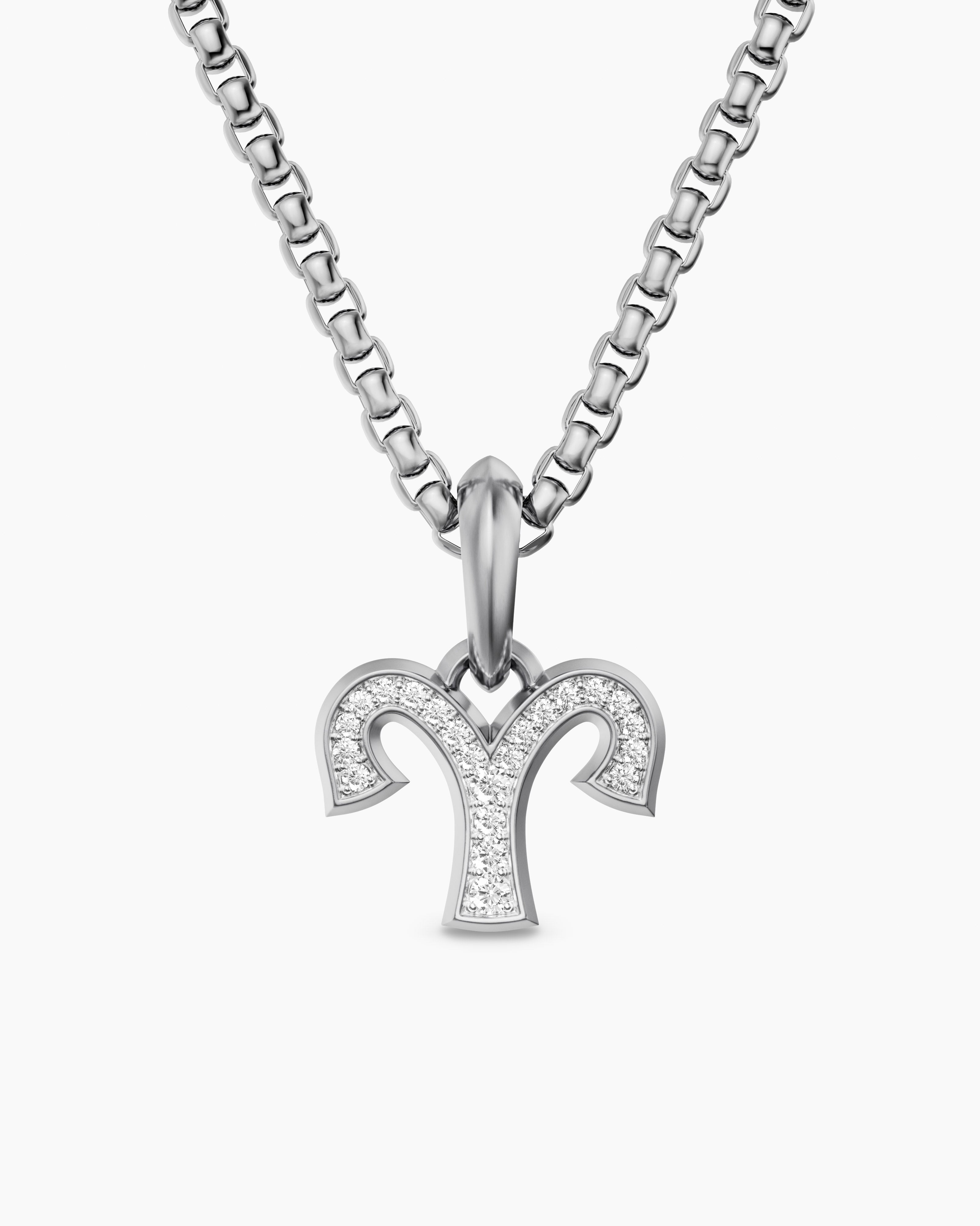 Mens Aries Amulet in Sterling Silver with Diamonds, 13mm