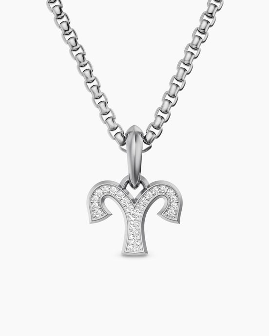 Aries Amulet in Sterling Silver with Diamonds, 13mm