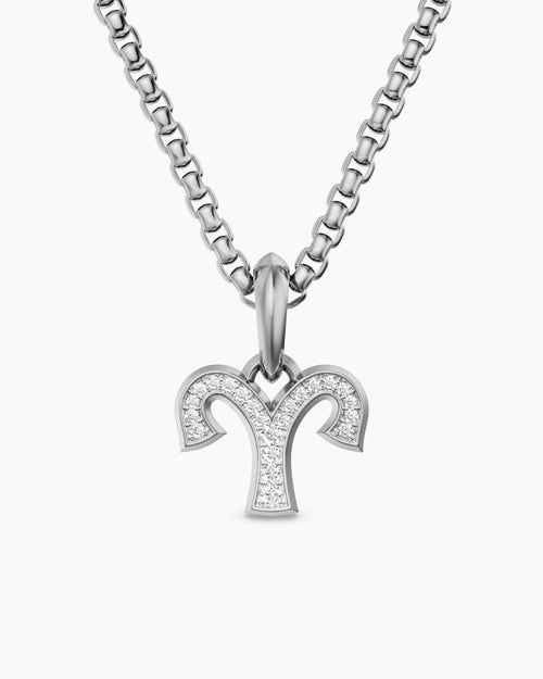Mens Aries Amulet in Sterling Silver with Diamonds, 13mm