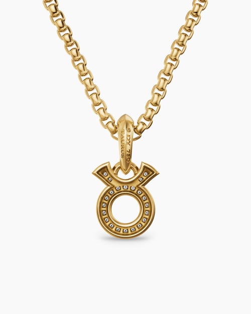 Mens Taurus Amulet in 18K Yellow Gold with Diamonds, 14.5mm