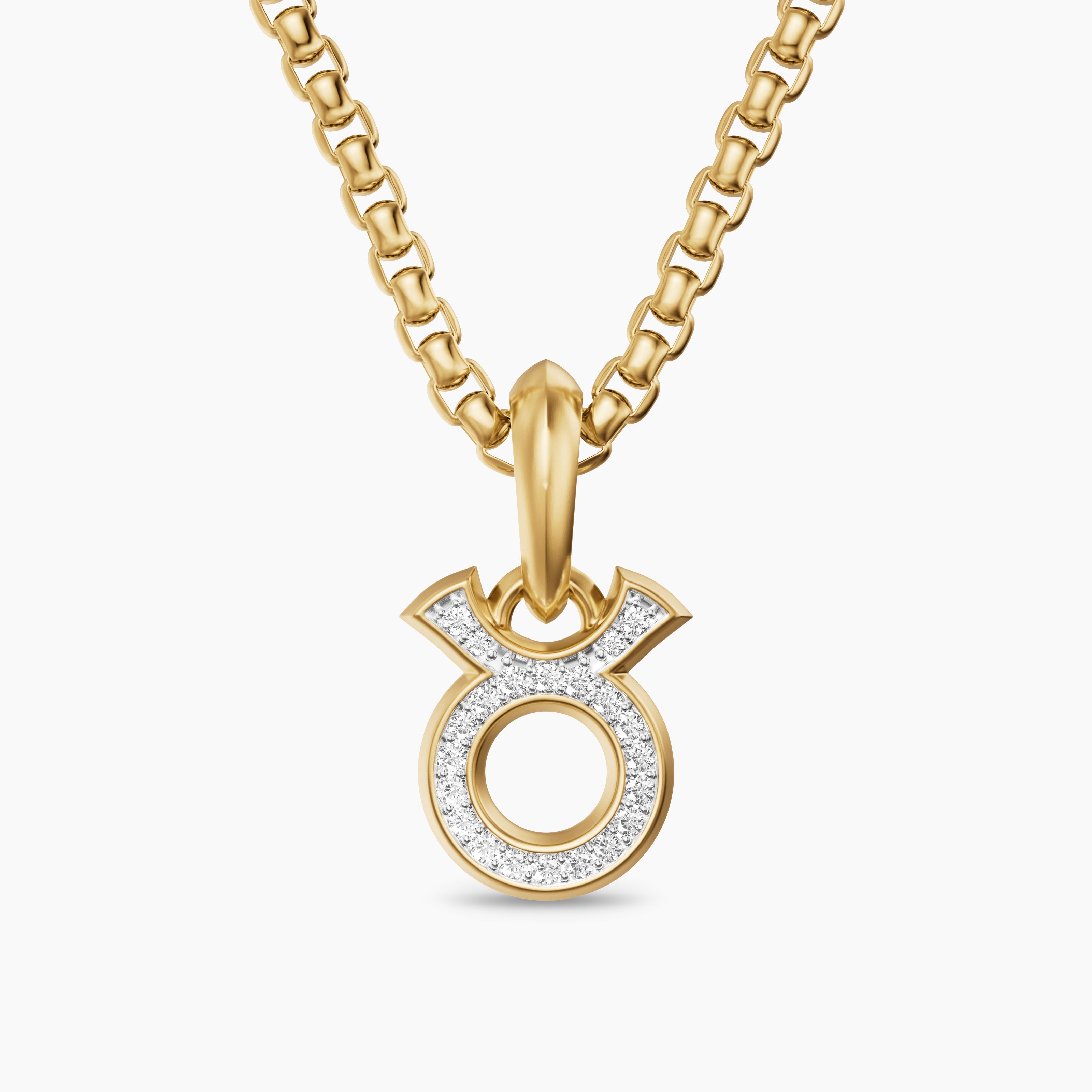Mens Taurus Amulet in 18K Yellow Gold with Diamonds, 14.5mm