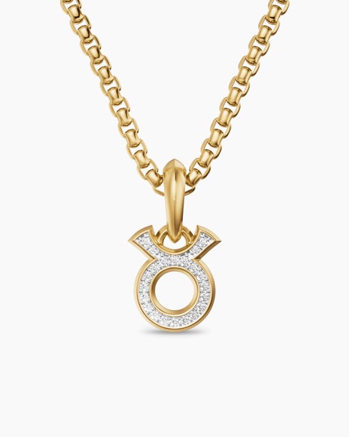 Mens Taurus Amulet in 18K Yellow Gold with Diamonds, 14.5mm