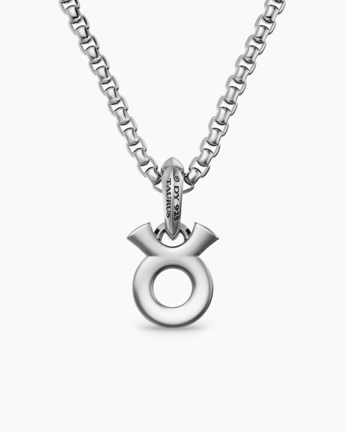 Mens Taurus Amulet in Sterling Silver with Diamonds, 14.5mm