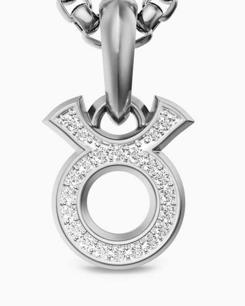 Mens Taurus Amulet in Sterling Silver with Diamonds, 14.5mm