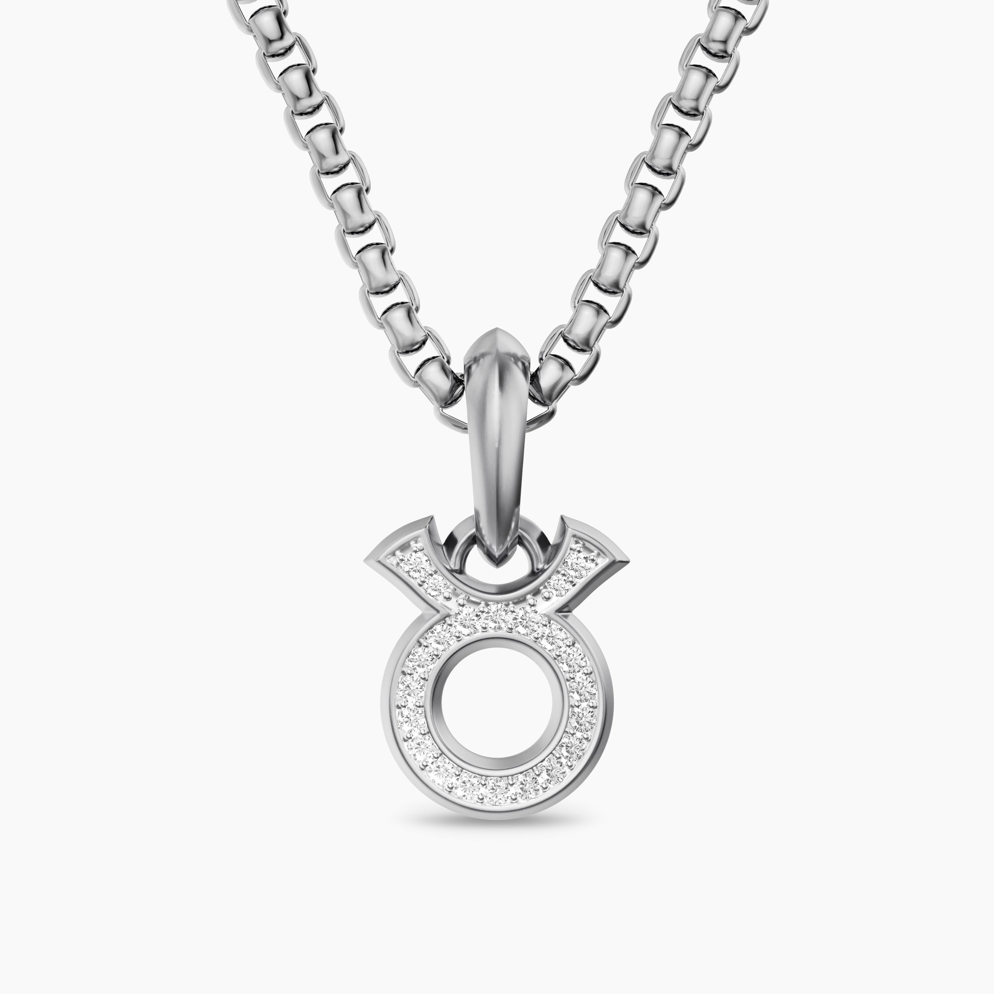 Mens Taurus Amulet in Sterling Silver with Diamonds, 14.5mm