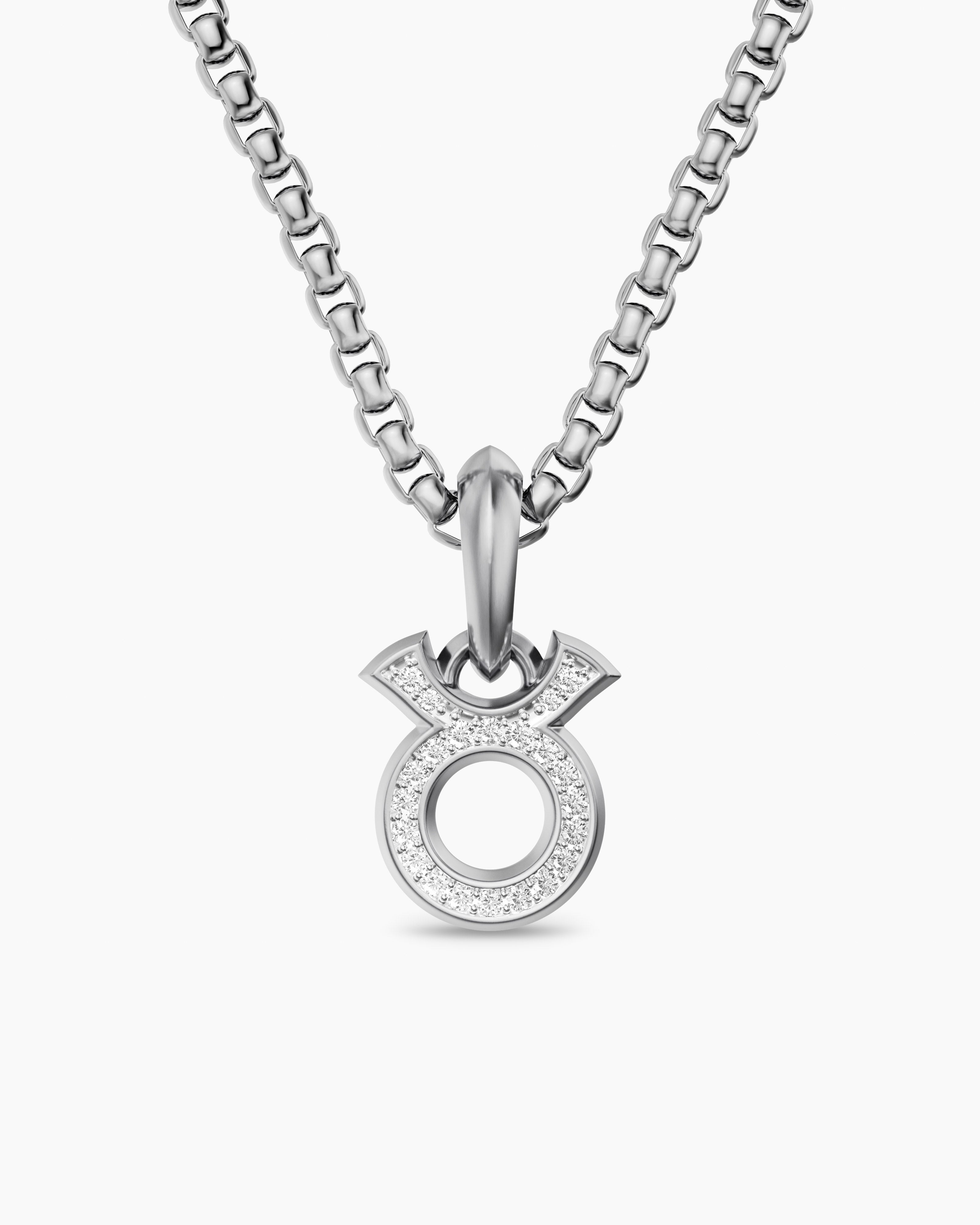 Taurus Amulet in Sterling Silver with Diamonds, 14.5mm